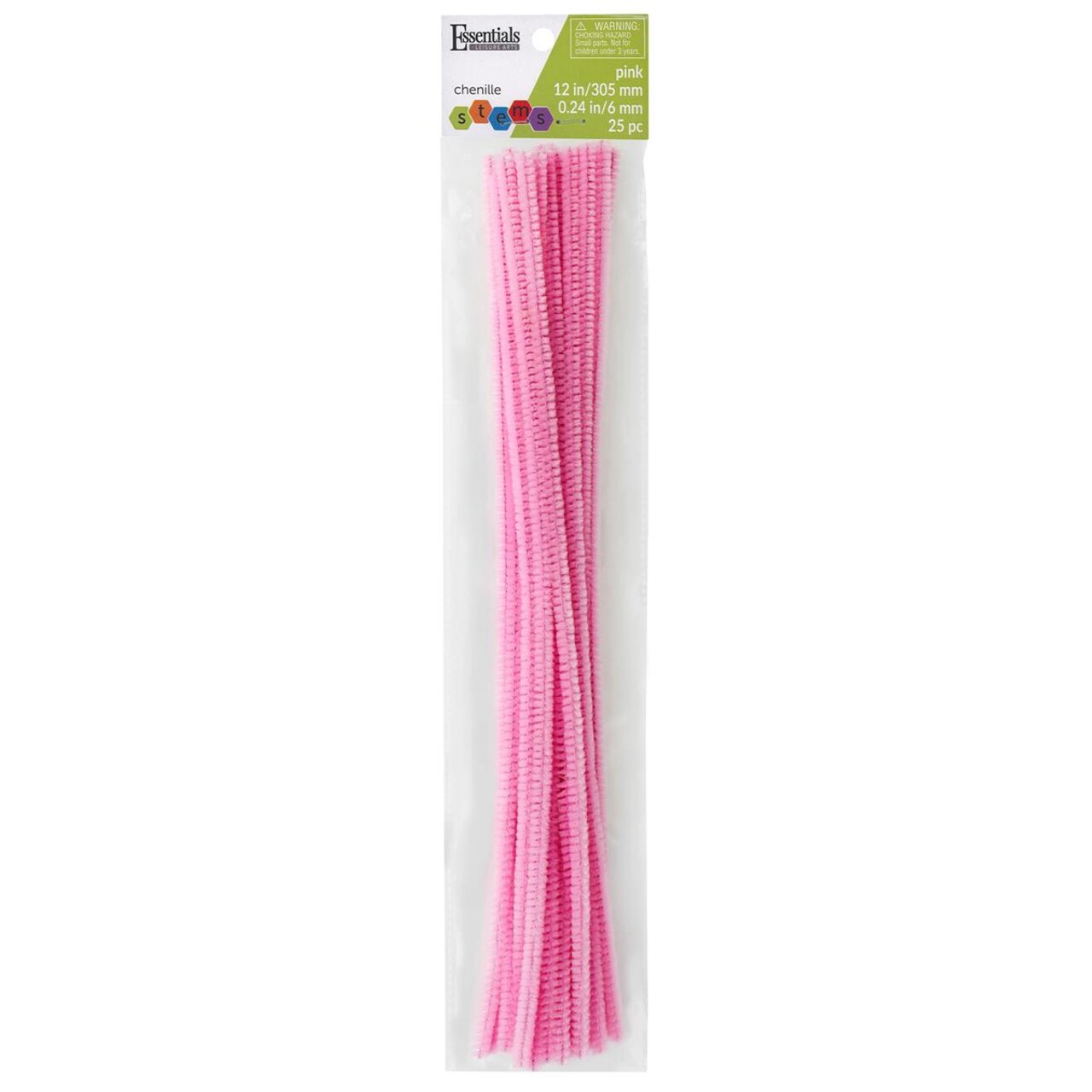 Essentials By Leisure Arts Chenille Stems Pink 12" 6Mm 25Pc - Versatile Pipe Cleaners For Crafts, Diy Projects, And Decorations - Bright, Flexible Craft Pipe Cleaners